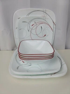 Juego de 12 platos cuadrados Corelle Splendor 4 platos de cena 4 platos de ensalada 4 cuencos de cereales Foto 1 de 4