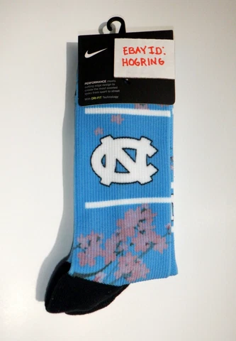 North Carolina Tar Heels Cherry Blossom Nike Crew Socks - L Men 8-12 Women 10-13 Cover