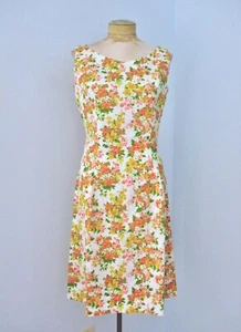 Vtg 60s Pink Yellow Floral Lightweight Cotton Fit Flare Tank Dress TALON Zip S/M - Picture 1 of 5