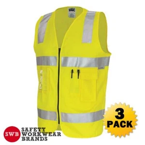 3 x DNC Workwear Day Night Hi Vis Cotton Safety Vest Reflective Tape Yellow 3809 - Picture 1 of 2