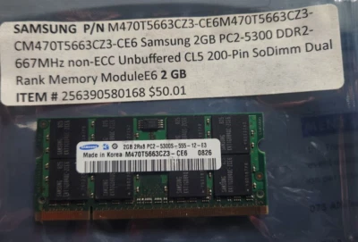M470T5663CZ3-CE6 Samsung 2GB PC2-5300 DDR2-667MHz non-ECC Unbuffered CL5 200-Pin - Image 1 of 2
