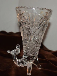 Hofbauer Byrdes Crystal Cornucopia German Crystal Birds Vase - Picture 1 of 7