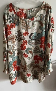Umgee Dress Multicolor Floral, Paisley Bell Sleeve Size S Cotton/Poly Chest 34” - Picture 1 of 7