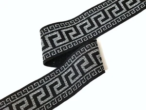 2" / 5 cm wide 2-5y Soft handFeel Black w/ Silver Metallic 1 side Greek Key EB96 - Picture 1 of 10