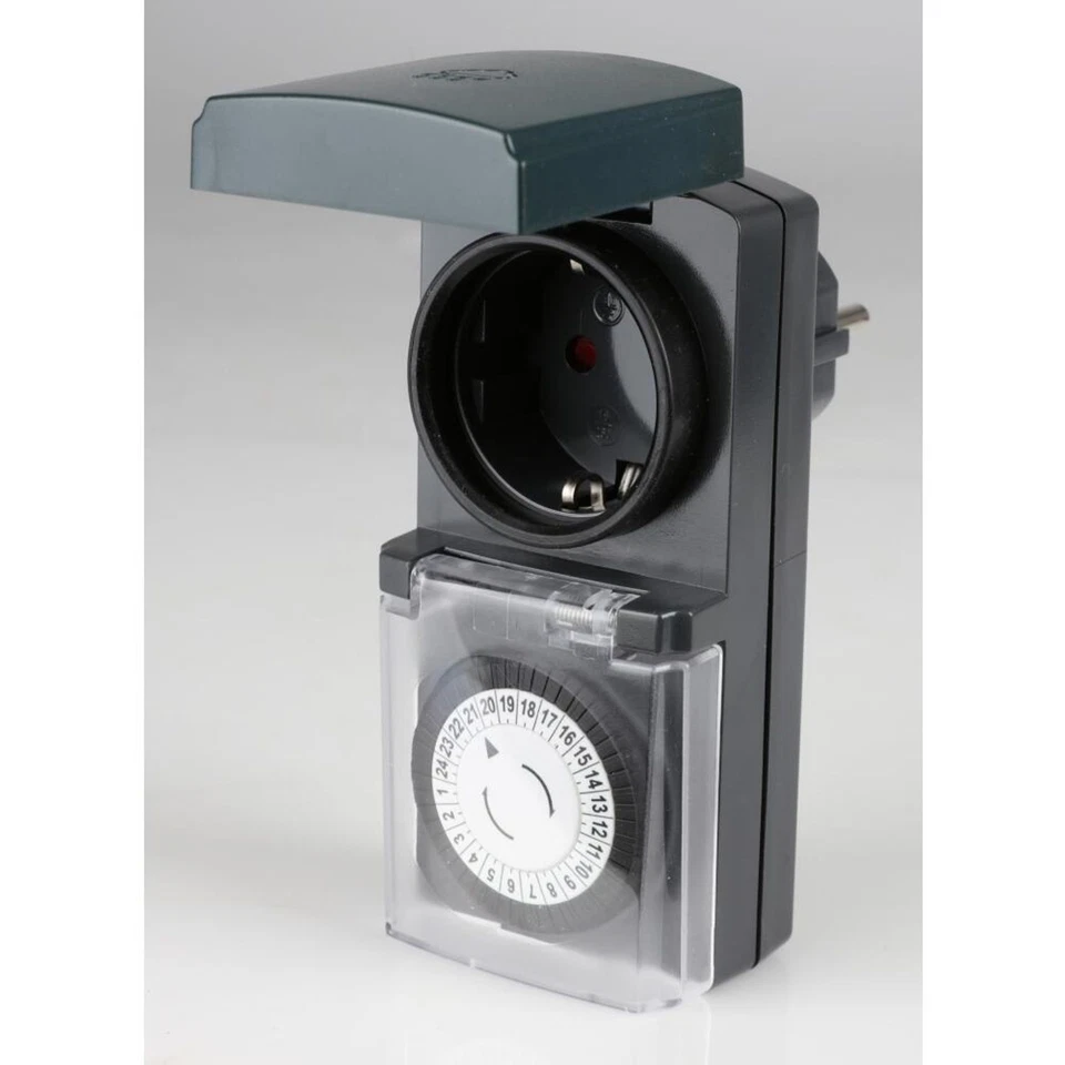 10x HEITECH Elektromechanische Zeitschaltuhr Klappdeckel Außen IP44 Garten Haus - Bild 1 von 4