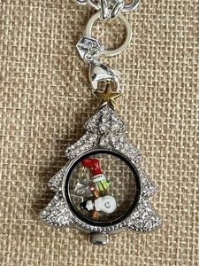 Origami Owl Christmas Tree Hinged Shimmering Locket With Christmas Charms - Picture 1 of 8