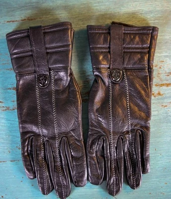 Guantes de cuero negros para mujer Harley Davidson grandes detalles plateados logotipos de metal Foto 1 de 4