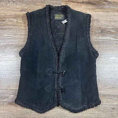 Colete forrado Sherpa camurça linhas limpas vintage tamanho M preto botões declaração anos 90 ocidentais - Imagem 1 de 4