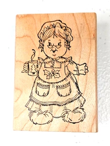 Vintage Art Impressions Rubber Stamp Mrs. Claus With Hot Chocolate On Christmas - Picture 1 of 2