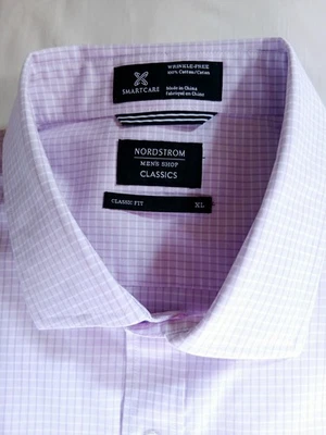 Nordstrom Smart Care Classic XL Men shirt light purple white stripe 100% cotto - Image 1 of 4