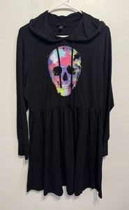 Torrid Women’s 1X Hoodie Stretch Knit Supersoft Lightweight Skull Black Dress - Picture 1 of 11