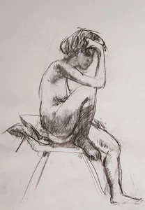 Wulfried Hengstenberg Frauenakt sitzend zeitgenössisch Unikat Zeichnung um 2010 - Picture 1 of 2