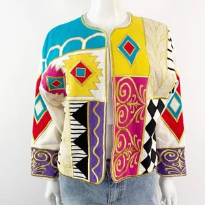 Giacca IBE vintage ricamata taglia 4 colorata sud-ovest azteca anni 80 pop art - Foto 1 di 12