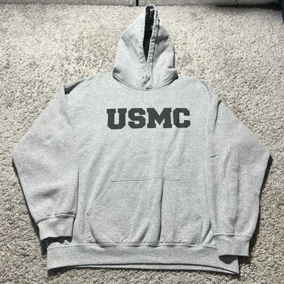 Vintage Y2k USMC Marines Hoodie Grey USA Classic Military Large - Image 1 of 4