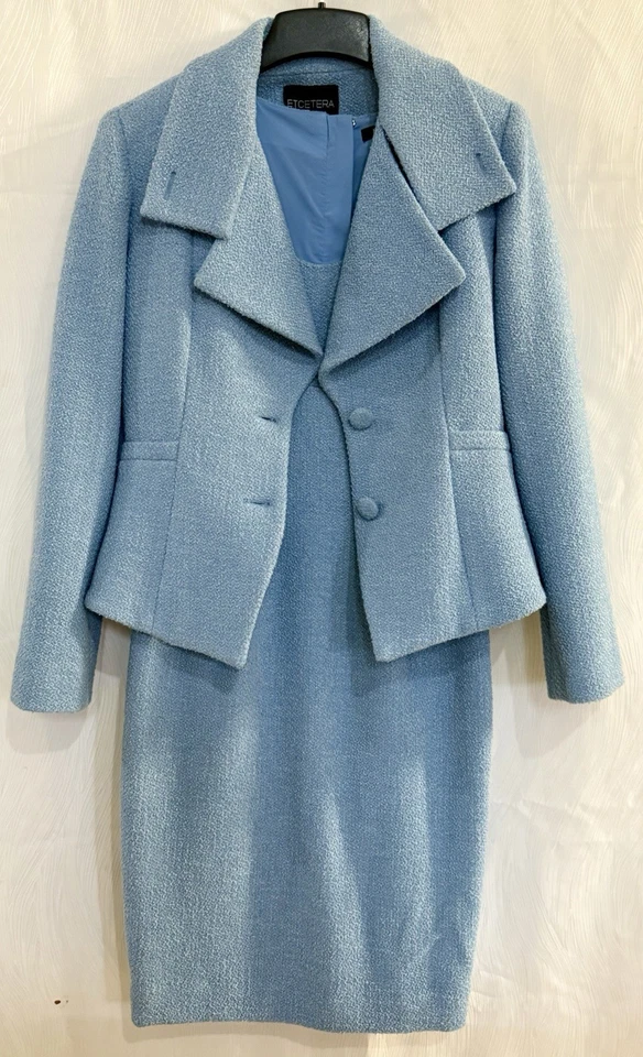 Conjunto de Vestido y Chaqueta Etcetera Azul Boucle Talla 6/8 Nuevo con Etiquetas Traje Deadstock Años 2000 De Colección 2P Foto 1 de 4