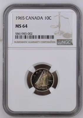 1965 CANADA Dime 10C CENTS Elizabeth II NGC MS 64 - Image 1 of 4