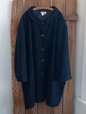 Ulla Popken Black Wool Blend Coat Womens 32/34 Plus Size Button Up Pockets - Image 1 of 4