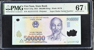 [SUPER RADAR S/N] VIET NAM 500000 DONG 2021 P124 PMG 67 SUPERB GEM UNC EPQ FANCY - Picture 1 of 2