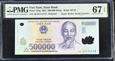 [SUPER RADAR S/N] VIET NAM 500000 DONG 2021 P124 PMG 67 SUPERB GEM UNC EPQ FANCY - Image 1 of 2