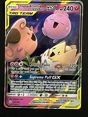 Togepi & Cleffa & Igglybuff GX 143/236 Sm-Cosmic Eclipse Holo Tag Team - Image 1 of 3