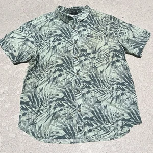 Columbia Herren XL grün Blumen Blätter normale Passform Hawaii Knopfleiste Kurzarm - Bild 1 von 5