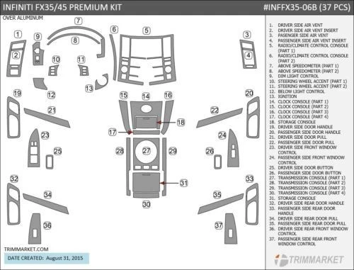 PARA INFINITI FX 35 FX 45 2006 2007 2008 NUEVO JUEGO INTERIOR MADERA TABLERO MOLDURAS KIT Foto 1 de 4