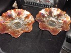 2 X VINTAGE MARIGOLD CARNIVAL LUSTRE GLASS DISHES FLUTED RIMS LEAVES & BERRIES