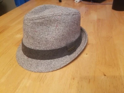 Sombrero pequeño mediano Fedora Trilby con ribete de grosgrain negro tweed gris polo de EE. UU. Foto 1 de 4