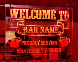 Bar Open LED Sign - mancave pub garden bar light up led beer personalised sign