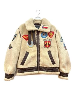 AVIREX Giacca Boa Uomo Retrò Beige Poliestere con Patch Taglia L - Foto 1 di 10