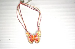 14" Choker Butterfly Pink & Yellow Necklace - Picture 1 of 3