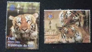 Estampillas de animales de fauna tigre internacional del Club de Leones de Níger 1998 2v MNH - Imagen 1 de 2
