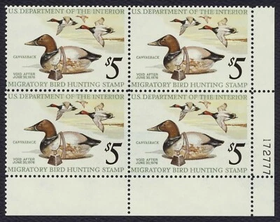 #RW42 $5 Canvasback Ducks, Plate Block [172777 LR] Mint **ANY 5=FREE SHIPPING** - Image 1 of 2
