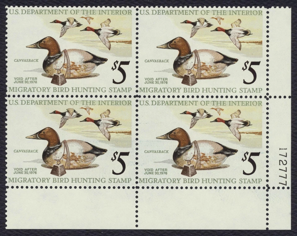 #RW42 $5 Canvasback Ducks, Plate Block [172777 LR] Mint **ANY 5=FREE SHIPPING** - Image 1 of 2