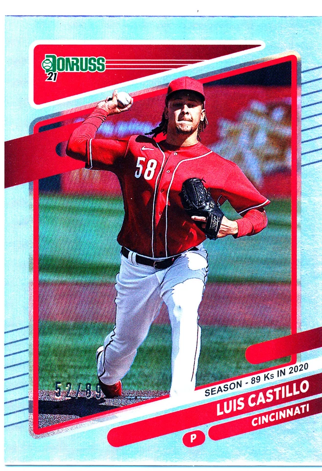 LUIS CASTILLO 2021 Donruss SEASON STAT LINE PARALLEL #/89 Reds - Image 1 of 1