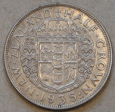 New Zealand 1935 Half Crown AU with Luster As Pictured - Image 1 of 2