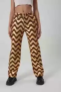 RAGGED JEANS Gold Foil Wave Print Dad Jeans Brown/Gold BNWT Women's Size 30 - Picture 1 of 22