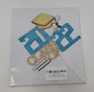 Graduation Grad Cake Topper Class Of 2022 GRAD NEW Blue/Gold GLITTER COLOR - Picture 1 of 10