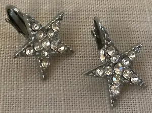 Rhinestone Jewelry Clip-On Vintage Star Earrings 3/4" Unusual Unique See Photos - Picture 1 of 7
