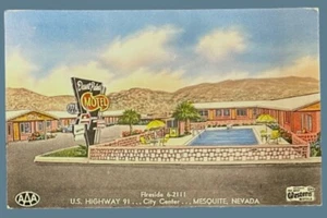 Postcard Desert Palms Motel Mesquite Nevada • Exterior Pool Scene - Picture 1 of 2