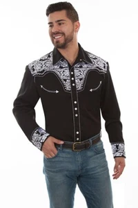 Scully P-634 Floral tooled embroi mens western style shirt - size Small - Picture 1 of 7