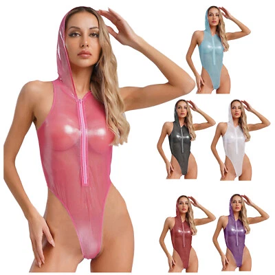 DE Damen Sexy Wetlook Lackleder Body Dessous Einteiler Overalls Gogo Clubwear - Bild 1 von 2