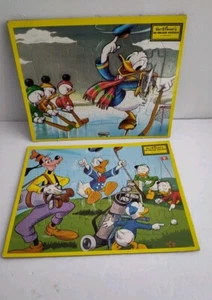 2 Vintage Jaymar Disney Frame Tray Inlaid Puzzles Outside Ice Hockey and Golf - Picture 1 of 14