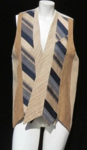 Handmade Vintage Ties Women’s Brown Blue Lace Sleeveless Vest Top size US L XL - Picture 1 of 6