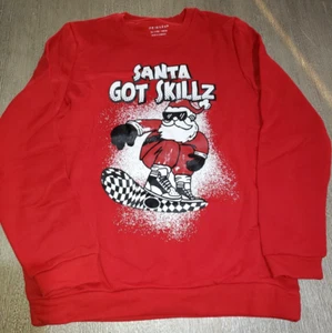 boys NEW CHRISTMAS SWEATSHIRT TOP 10-11 red SANTA GOT SKILLZ cute! - Picture 1 of 1