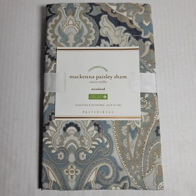 NOVO Pottery Barn Mackenna Paisley 1 travesseiro padrão farsa azul cinza - Imagem 1 de 3