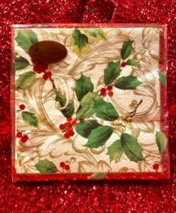 New CASPARI Christmas Toile Holly 20 Triple-Ply Napkins 25cm X 25cm HTF NOS - Picture 1 of 2