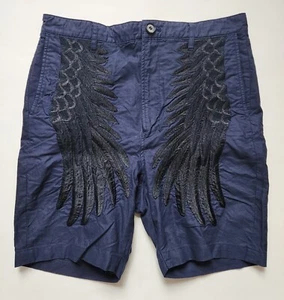 Designer MIHARAYASUHIRO Embroidered Wings Mens Shorts Blue US 30 MIHARA YASUHIRO - Picture 1 of 5
