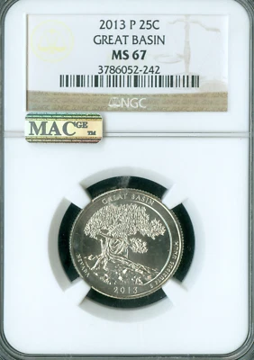 2013 P GREAT BASIN QUARTER NGC MS67 2ND FINEST MAC SPOTLESS . - Image 1 of 2