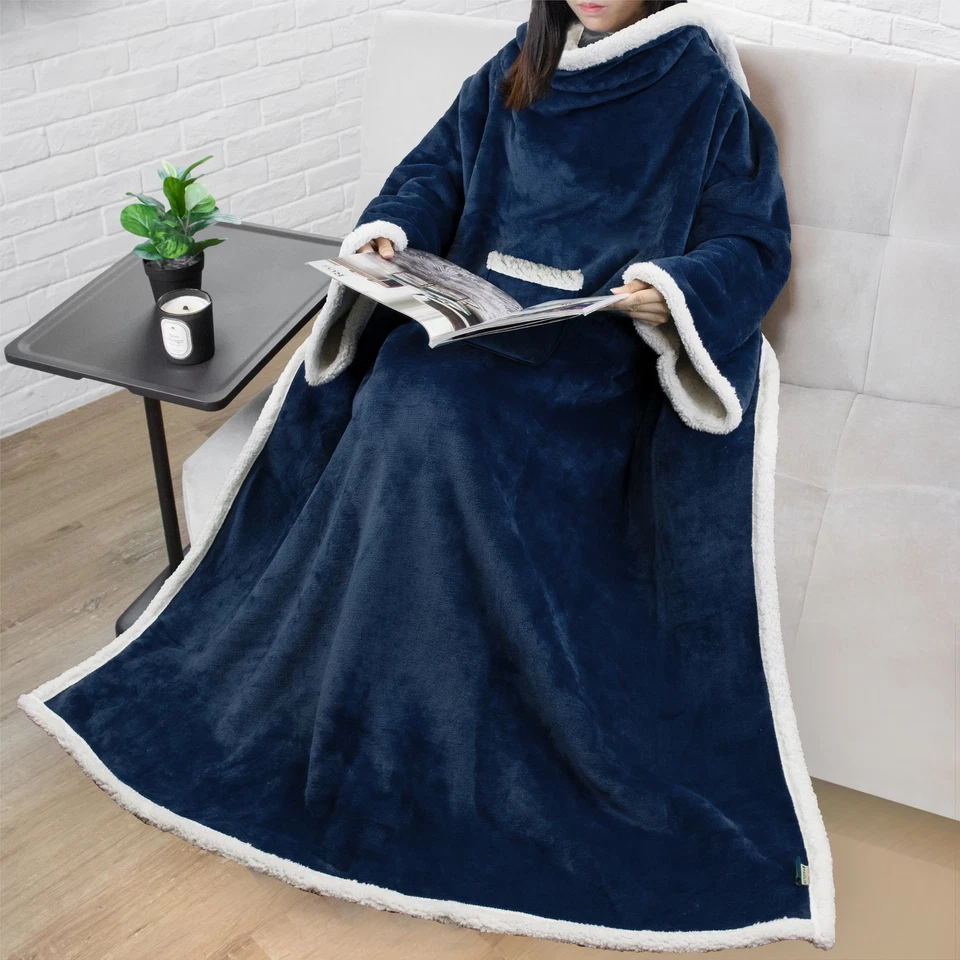 Fleece TV Blanket with Sleeves and Pocket Robe Wearable Blanket Gift Men Women - Image 1 of 1